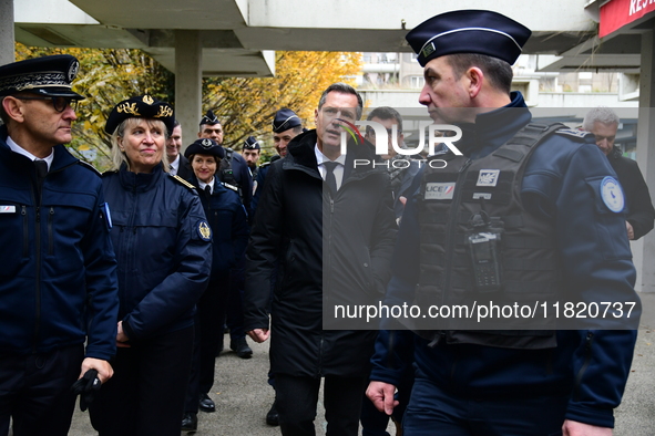 The Minister of Daily Security Nicolas Daragon installs an anti-narcotics police brigade to eradicate drug trafficking in Villeurbanne, Fran...