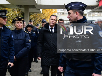 The Minister of Daily Security Nicolas Daragon installs an anti-narcotics police brigade to eradicate drug trafficking in Villeurbanne, Fran...