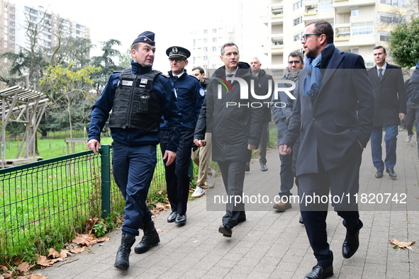 The Minister of Daily Security Nicolas Daragon installs an anti-narcotics police brigade to eradicate drug trafficking in Villeurbanne, Fran...