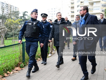 The Minister of Daily Security Nicolas Daragon installs an anti-narcotics police brigade to eradicate drug trafficking in Villeurbanne, Fran...