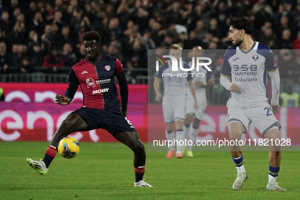 Michel Adopo (#8 Cagliari Calcio) participates in the Serie A TIM match between Cagliari Calcio and Hellas Verona FC in Italy on November 29...