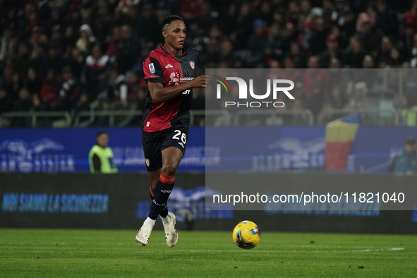 Yerry Mina (#26 Cagliari Calcio) participates in the Serie A TIM match between Cagliari Calcio and Hellas Verona FC in Italy on November 29,...