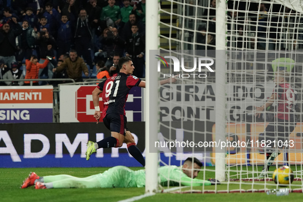 Roberto Piccoli (#91 Cagliari Calcio) scores a goal during the Serie A TIM match between Cagliari Calcio and Hellas Verona FC in Italy on No...