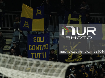 A Hellas Verona supporter attends the Serie A TIM match between Cagliari Calcio and Hellas Verona FC in Italy on November 29, 2024. (