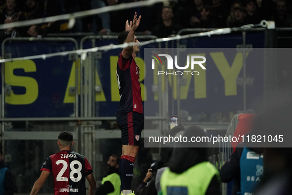 Roberto Piccoli (#91 Cagliari Calcio) celebrates a goal during the Serie A TIM match between Cagliari Calcio and Hellas Verona FC in Italy o...