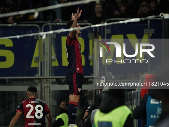 Roberto Piccoli (#91 Cagliari Calcio) celebrates a goal during the Serie A TIM match between Cagliari Calcio and Hellas Verona FC in Italy o...