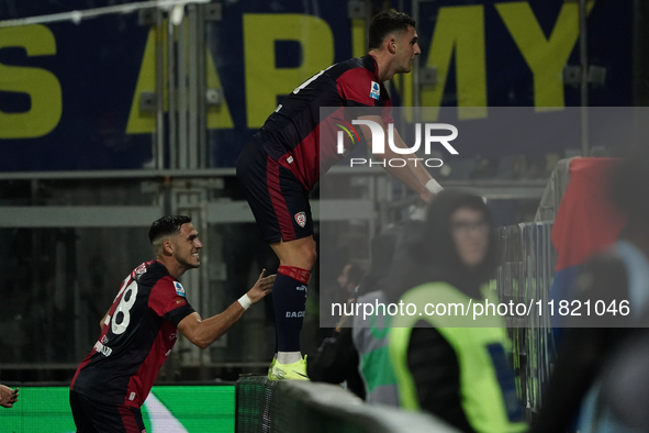 Roberto Piccoli (#91 Cagliari Calcio) celebrates a goal during the Serie A TIM match between Cagliari Calcio and Hellas Verona FC in Italy o...