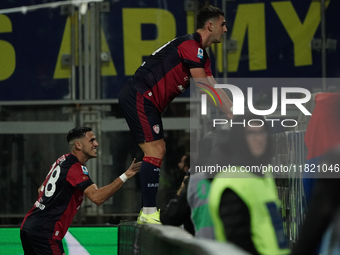 Roberto Piccoli (#91 Cagliari Calcio) celebrates a goal during the Serie A TIM match between Cagliari Calcio and Hellas Verona FC in Italy o...