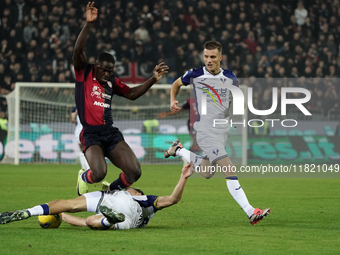 Zito Luvumbo (#77 Cagliari Calcio) participates in the Serie A TIM match between Cagliari Calcio and Hellas Verona FC in Italy on November 2...