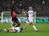 Zito Luvumbo (#77 Cagliari Calcio) participates in the Serie A TIM match between Cagliari Calcio and Hellas Verona FC in Italy on November 2...