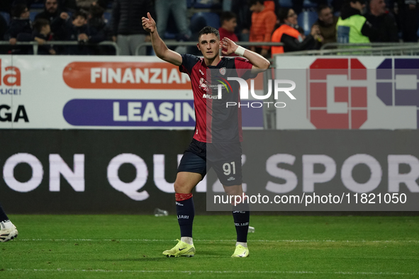 Roberto Piccoli (#91 Cagliari Calcio) celebrates a goal during the Serie A TIM match between Cagliari Calcio and Hellas Verona FC in Italy o...