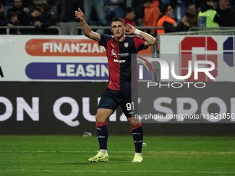 Roberto Piccoli (#91 Cagliari Calcio) celebrates a goal during the Serie A TIM match between Cagliari Calcio and Hellas Verona FC in Italy o...