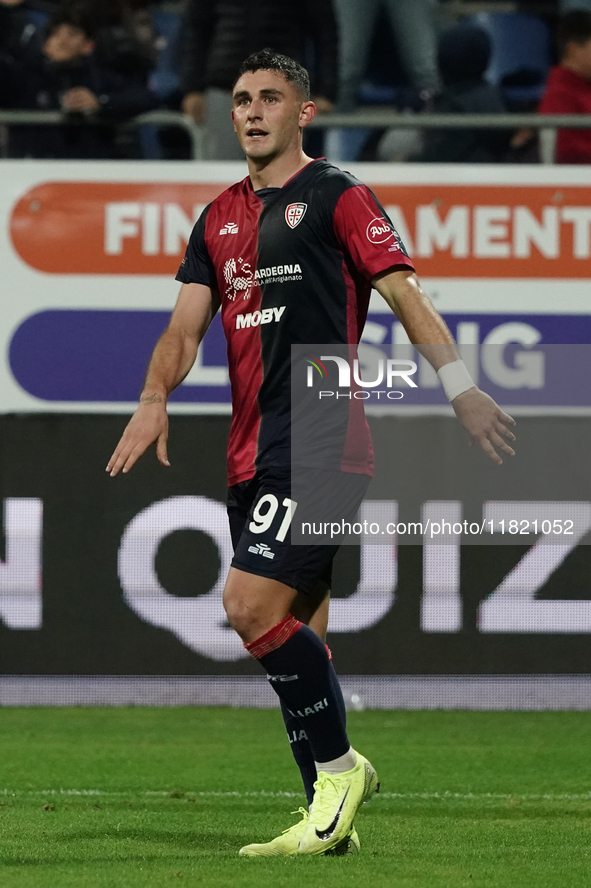 Roberto Piccoli (#91 Cagliari Calcio) celebrates a goal during the Serie A TIM match between Cagliari Calcio and Hellas Verona FC in Italy o...