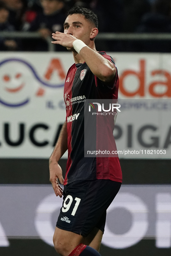 Roberto Piccoli (#91 Cagliari Calcio) celebrates a goal during the Serie A TIM match between Cagliari Calcio and Hellas Verona FC in Italy o...