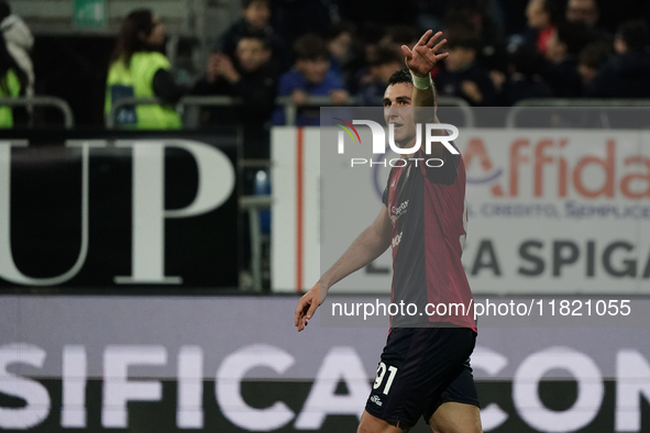 Roberto Piccoli (#91 Cagliari Calcio) celebrates a goal during the Serie A TIM match between Cagliari Calcio and Hellas Verona FC in Italy o...