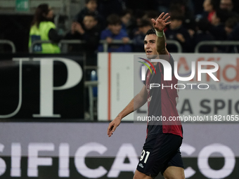 Roberto Piccoli (#91 Cagliari Calcio) celebrates a goal during the Serie A TIM match between Cagliari Calcio and Hellas Verona FC in Italy o...