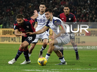 Leonardo Pavoletti (#29 Cagliari Calcio) participates in the Serie A TIM match between Cagliari Calcio and Hellas Verona FC in Italy on Nove...