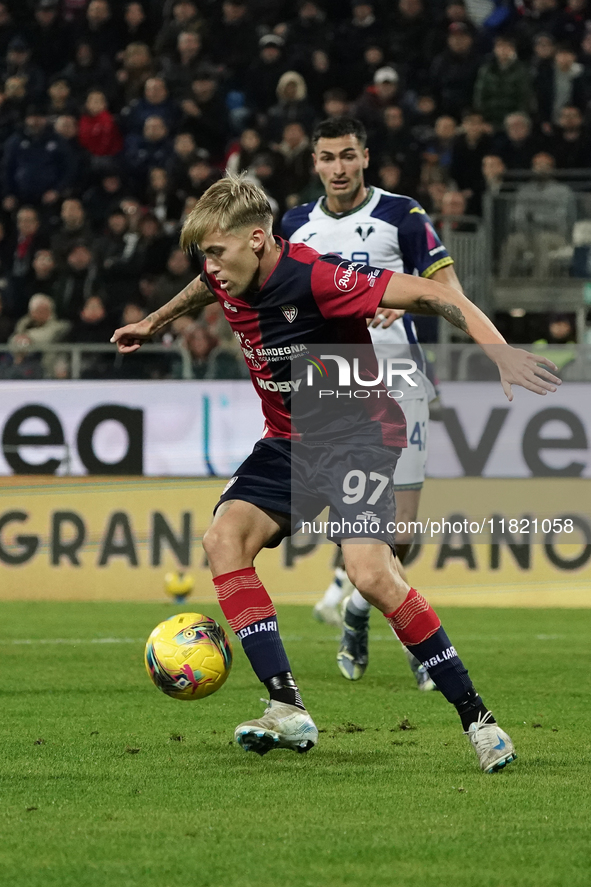 Mattia Felici (#97 Cagliari Calcio) participates in the Serie A TIM match between Cagliari Calcio and Hellas Verona FC in Italy on November...