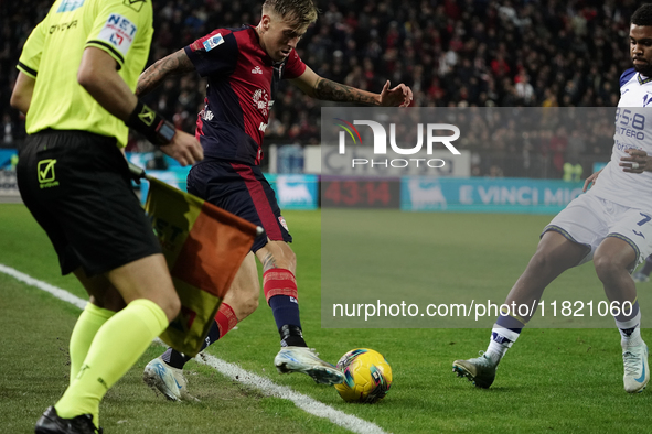 Mattia Felici (#97 Cagliari Calcio) participates in the Serie A TIM match between Cagliari Calcio and Hellas Verona FC in Italy on November...