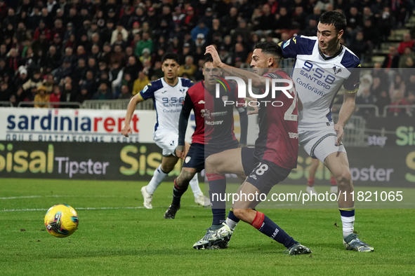 Gabriele Zappa (#28 Cagliari Calcio) participates in the Serie A TIM match between Cagliari Calcio and Hellas Verona FC in Italy on November...