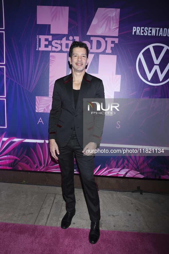 Yahir attends the pink carpet for the 14th anniversary of Estilo DF at General Prim 30 in Mexico City, Mexico, on November 28, 2024. 