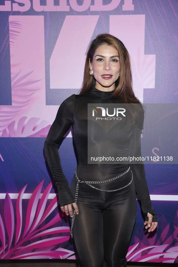 Maria Leon attends the pink carpet for the 14th anniversary of Estilo DF at General Prim 30 in Mexico City, Mexico, on November 28, 2024. 