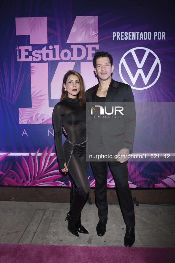 Maria Leon and Yahir attend the pink carpet for the 14th anniversary of Estilo DF at General Prim 30 in Mexico City, Mexico, on November 28,...