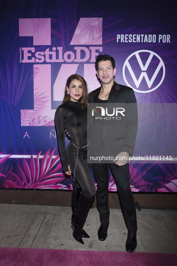 Maria Leon and Yahir attend the pink carpet for the 14th anniversary of Estilo DF at General Prim 30 in Mexico City, Mexico, on November 28,...