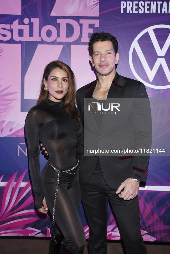 Maria Leon and Yahir attend the pink carpet for the 14th anniversary of Estilo DF at General Prim 30 in Mexico City, Mexico, on November 28,...