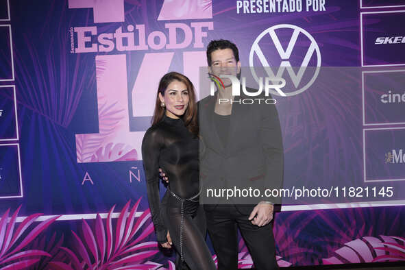 Maria Leon and Yahir attend the pink carpet for the 14th anniversary of Estilo DF at General Prim 30 in Mexico City, Mexico, on November 28,...