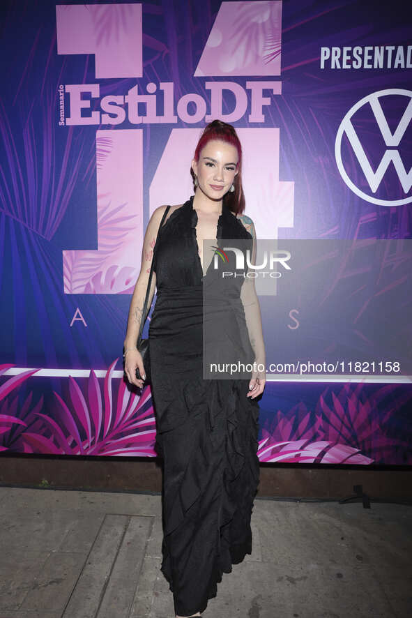 Krista Montes attends the pink carpet for the 14th anniversary of Estilo DF at General Prim 30 in Mexico City, Mexico, on November 28, 2024....