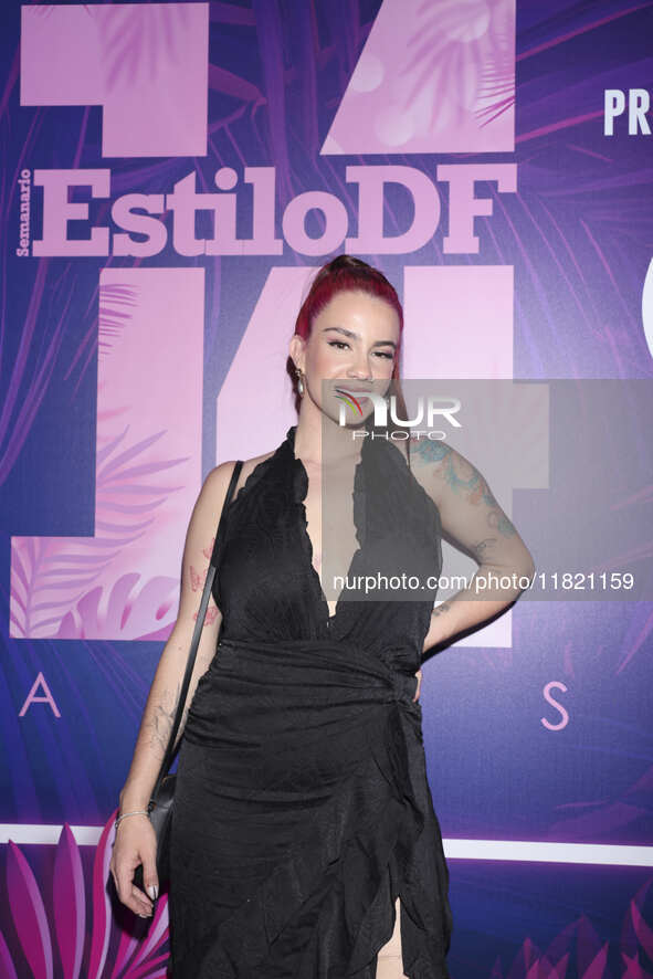 Krista Montes attends the pink carpet for the 14th anniversary of Estilo DF at General Prim 30 in Mexico City, Mexico, on November 28, 2024....