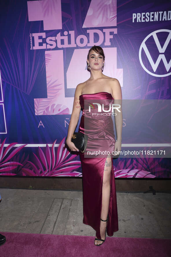 Gala Montes attends the pink carpet for the 14th anniversary of Estilo DF at General Prim 30 in Mexico City, Mexico, on November 28, 2024. 