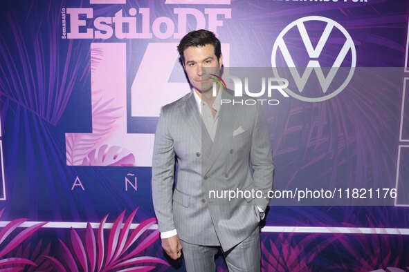 Brandon Peniche attends the pink carpet for the 14th anniversary of Estilo DF at General Prim 30 in Mexico City, Mexico, on November 28, 202...