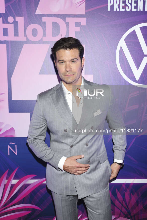 Brandon Peniche attends the pink carpet for the 14th anniversary of Estilo DF at General Prim 30 in Mexico City, Mexico, on November 28, 202...