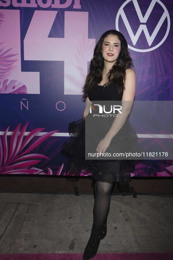 Karla Abreu attends the pink carpet for the 14th anniversary of Estilo DF at General Prim 30 in Mexico City, Mexico, on November 28, 2024. 