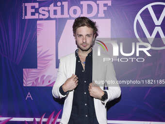 Joan Kuri attends the pink carpet for the 14th anniversary of Estilo DF at General Prim 30 in Mexico City, Mexico, on November 28, 2024. (