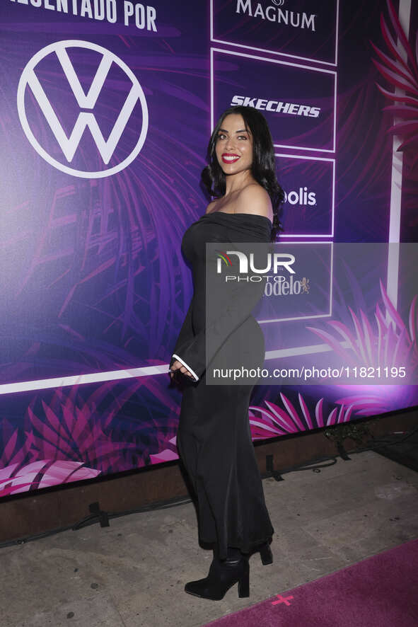 Alejandra Tijerina attends the pink carpet for the 14th anniversary of Estilo DF at General Prim 30 in Mexico City, Mexico, on November 28,...