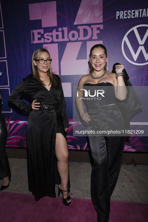 Gaby Carrillo and Kaira Cobos attend the pink carpet for the 14th anniversary of Estilo DF at General Prim 30 in Mexico City, Mexico, on Nov...