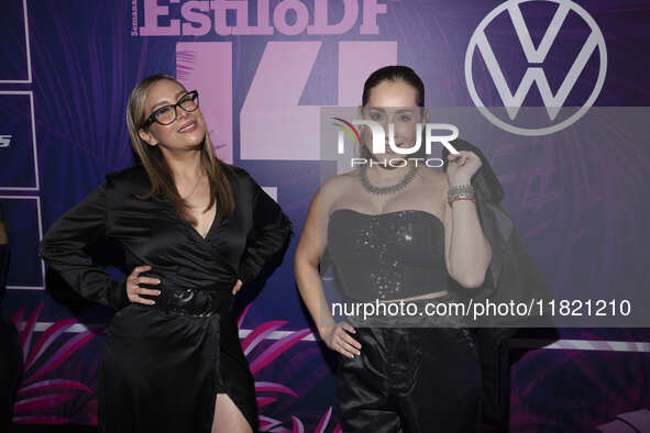 Gaby Carrillo and Kaira Cobos attend the pink carpet for the 14th anniversary of Estilo DF at General Prim 30 in Mexico City, Mexico, on Nov...