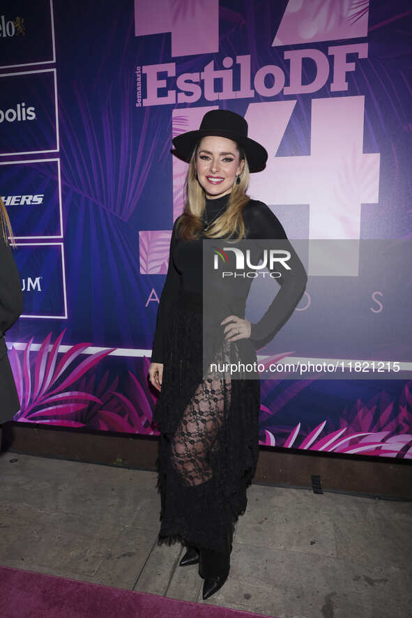 Ariadne Diaz attends the pink carpet for the 14th anniversary of Estilo DF at General Prim 30 in Mexico City, Mexico, on November 28, 2024. 