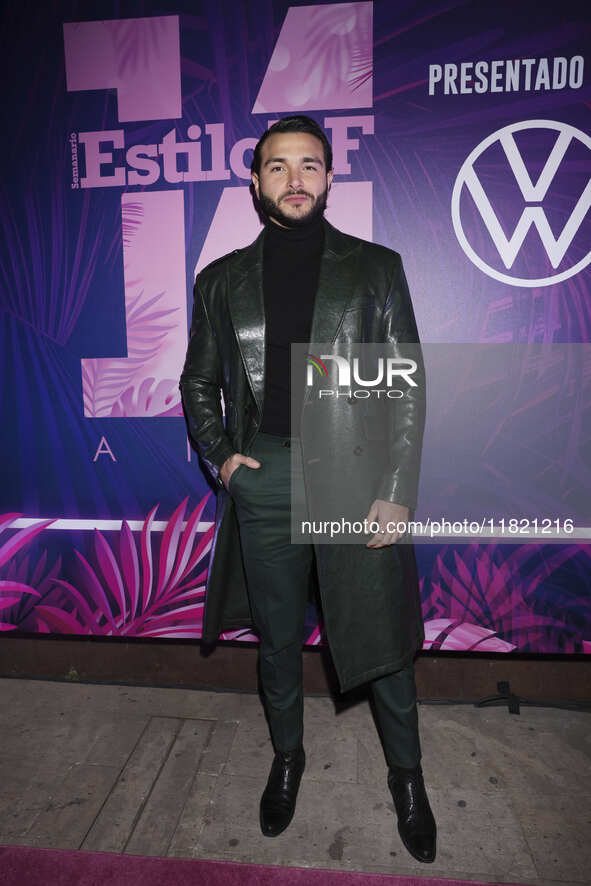 Rafael Oropeza attends the pink carpet for the 14th anniversary of Estilo DF at General Prim 30 in Mexico City, Mexico, on November 28, 2024...