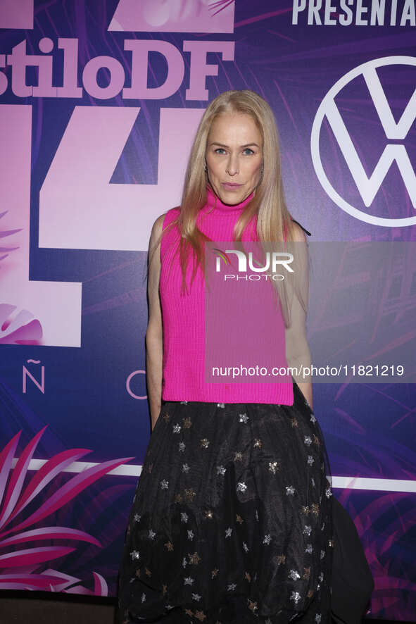 Xuxu attends the pink carpet for the 14th anniversary of Estilo DF at General Prim 30 in Mexico City, Mexico, on November 28, 2024. 