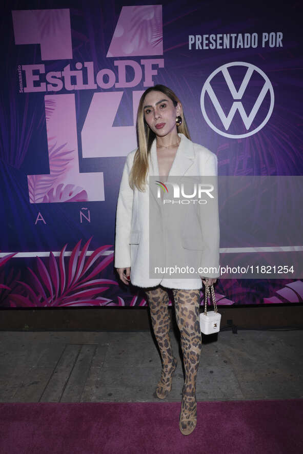 Giselle Ponce attends the pink carpet for the 14th anniversary of Estilo DF at General Prim 30 in Mexico City, Mexico, on November 28, 2024....