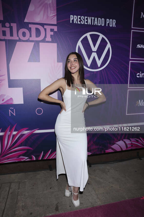 Beth Cast attends the pink carpet for the 14th anniversary of Estilo DF at General Prim 30 in Mexico City, Mexico, on November 28, 2024. 