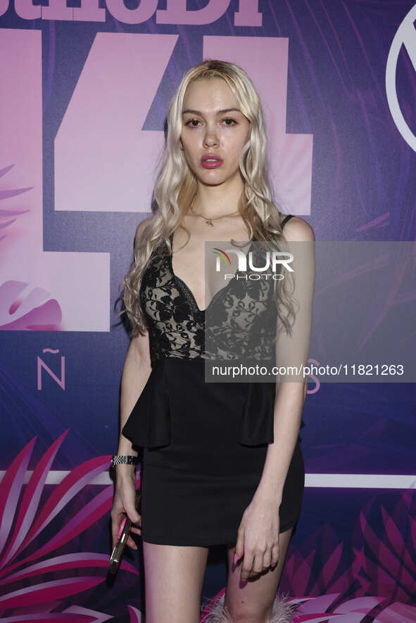 Nagibe Abbud Chaparro attends the pink carpet for the 14th anniversary of Estilo DF at General Prim 30 in Mexico City, Mexico, on November 2...