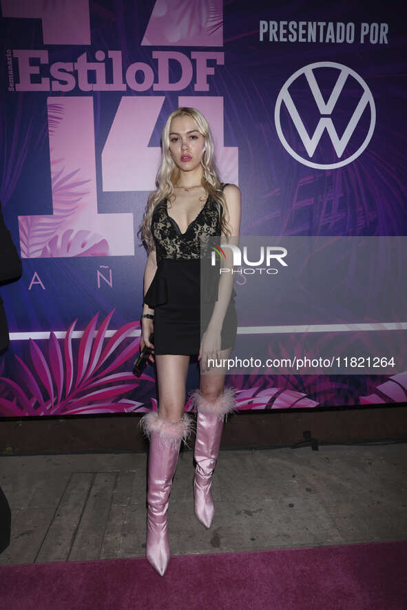 Nagibe Abbud Chaparro attends the pink carpet for the 14th anniversary of Estilo DF at General Prim 30 in Mexico City, Mexico, on November 2...