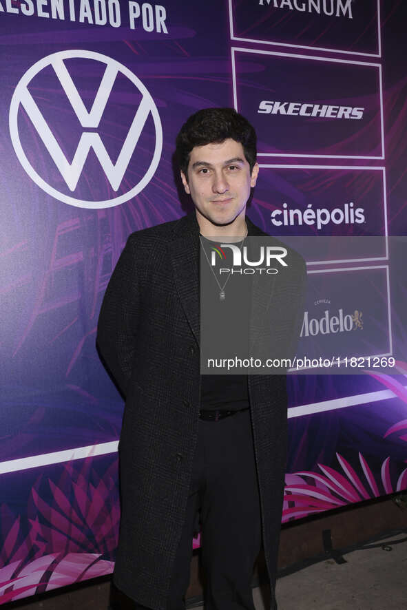 Gerry Velazquez attends the pink carpet for the 14th anniversary of Estilo DF at General Prim 30 in Mexico City, Mexico, on November 28, 202...