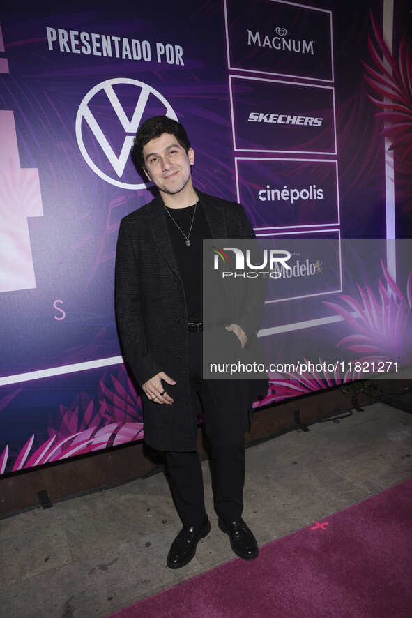 Gerry Velazquez attends the pink carpet for the 14th anniversary of Estilo DF at General Prim 30 in Mexico City, Mexico, on November 28, 202...