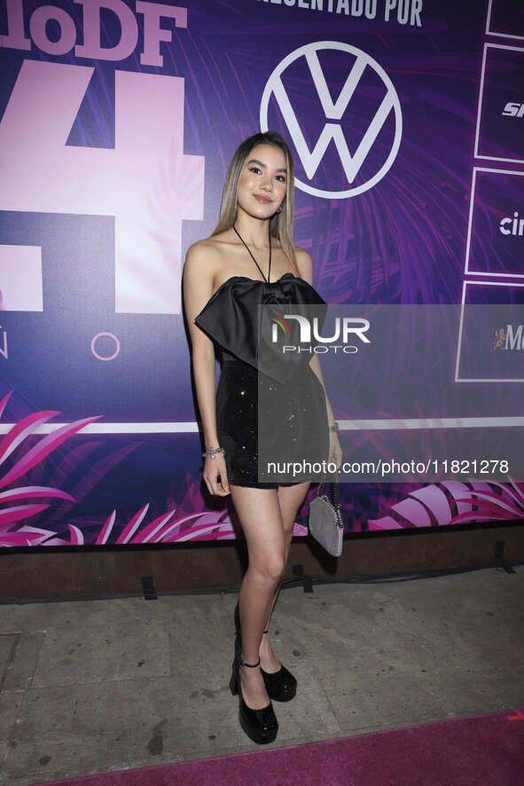 Ana Emilia attends the pink carpet for the 14th anniversary of Estilo DF at General Prim 30 in Mexico City, Mexico, on November 28, 2024. 